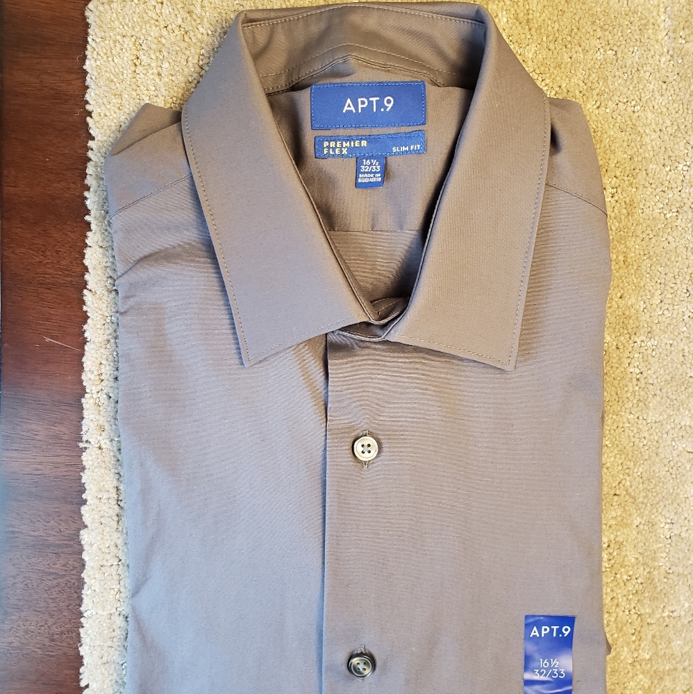 Apt.9 Gray Long Sleeve Dress Shirt Men 16.5/32-33